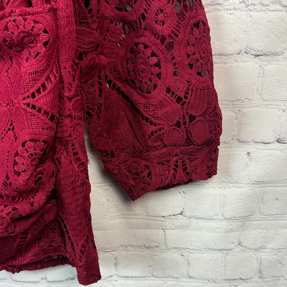 BloomChic Red Crochet V-Neck Wrap Blouse Plus Size 2X - Picture 4 of 7
